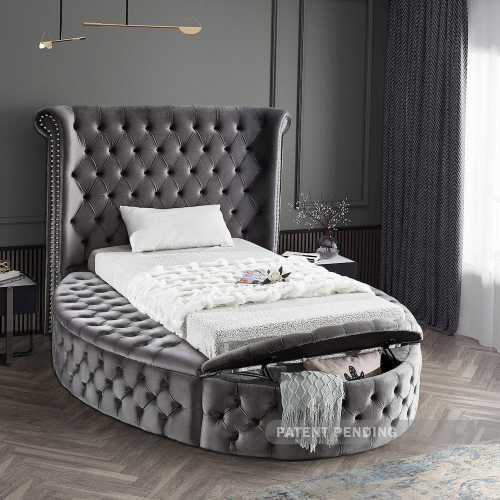 Luxus Grey Velvet Twin Bed