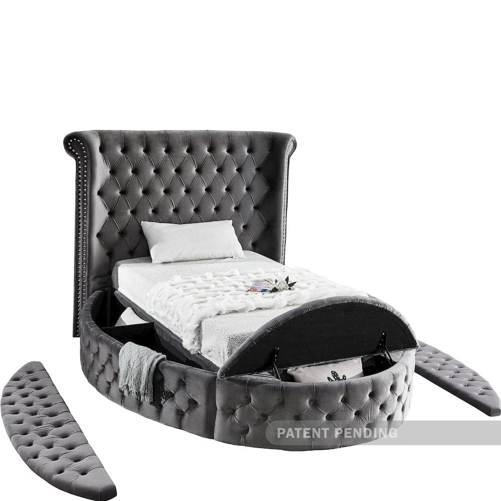 Luxus Grey Velvet Twin Bed