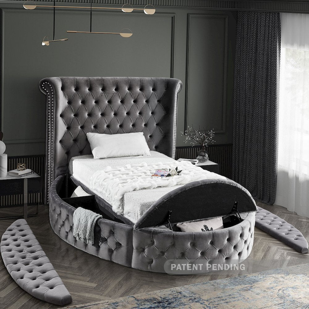 Luxus Grey Velvet Twin Bed