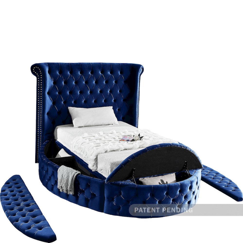 Luxus Navy Velvet Twin Bed