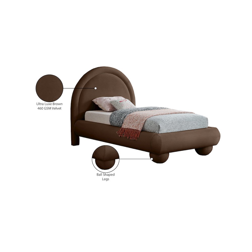 Madrid Brown Velvet Twin Bed