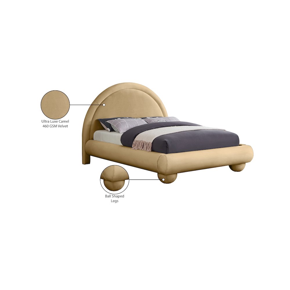 Madrid Camel Velvet Queen Bed