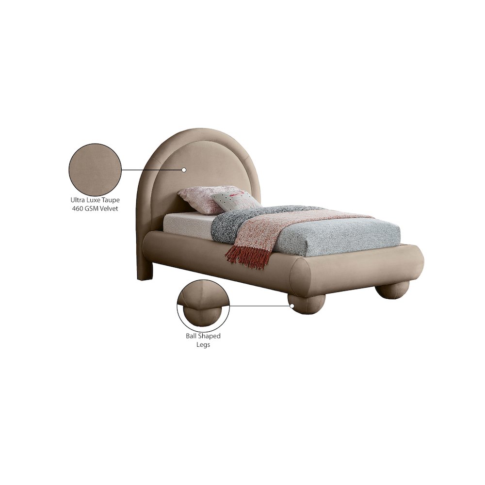 Madrid Taupe Velvet Twin Bed