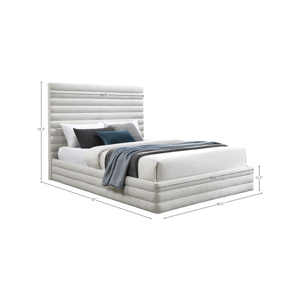 Maxwell Cream Linen Textured Fabric Queen Bed