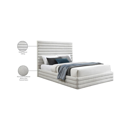 Maxwell Cream Linen Textured Fabric Queen Bed