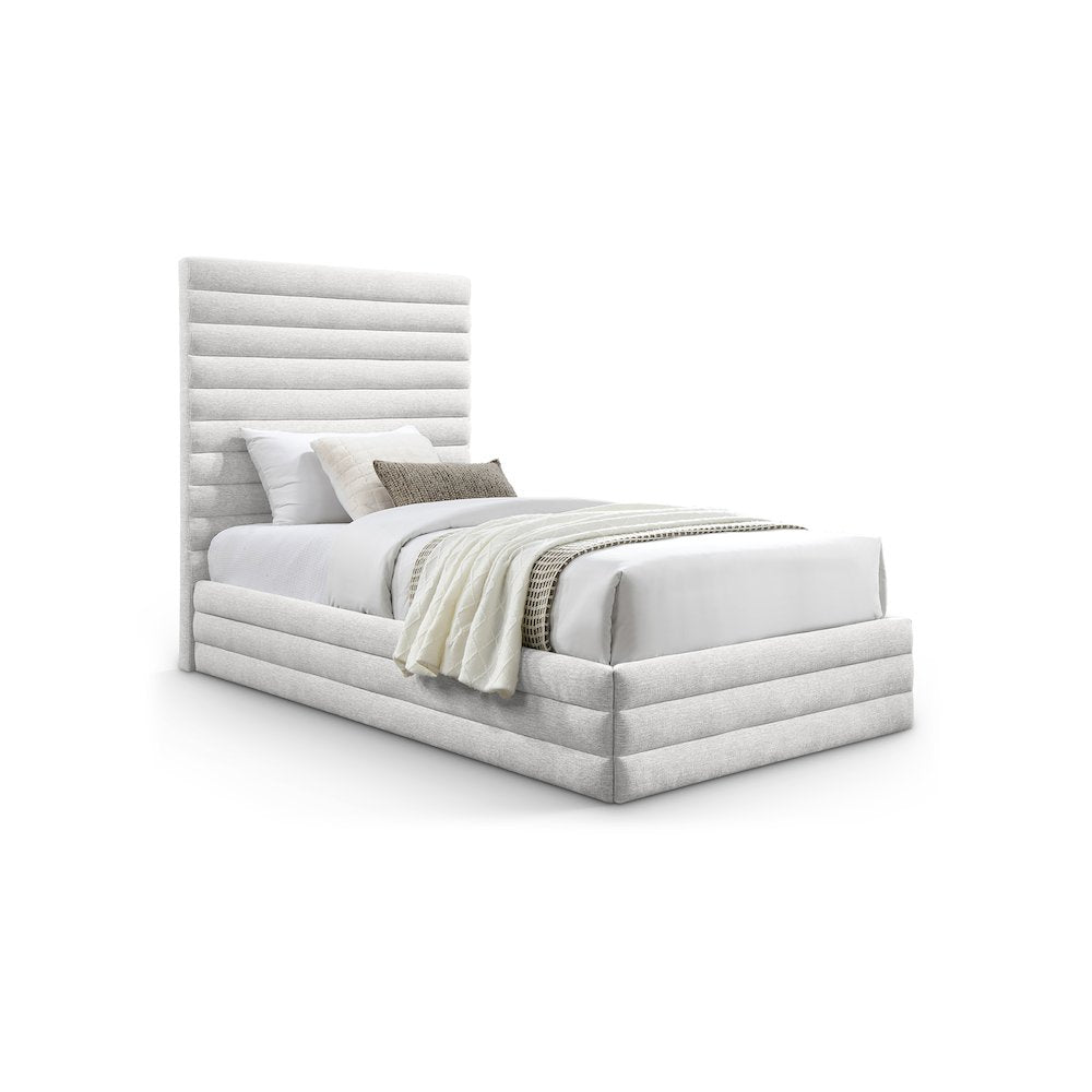 Maxwell Cream Linen Textured Fabric Twin Bed