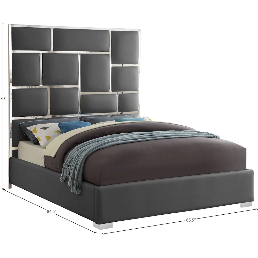 Milan Grey Vegan Leather Queen Bed