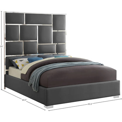 Milan Grey Vegan Leather Queen Bed