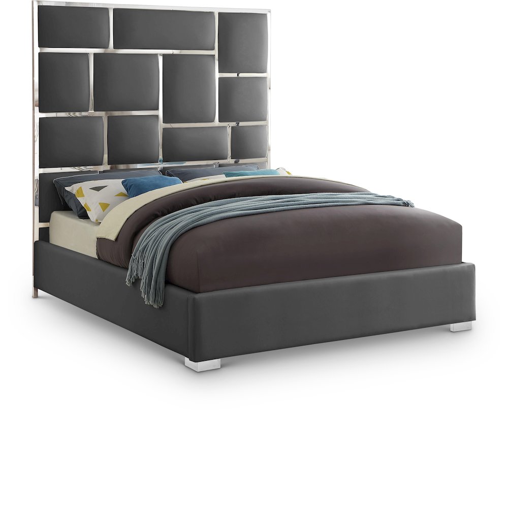 Milan Grey Vegan Leather Queen Bed