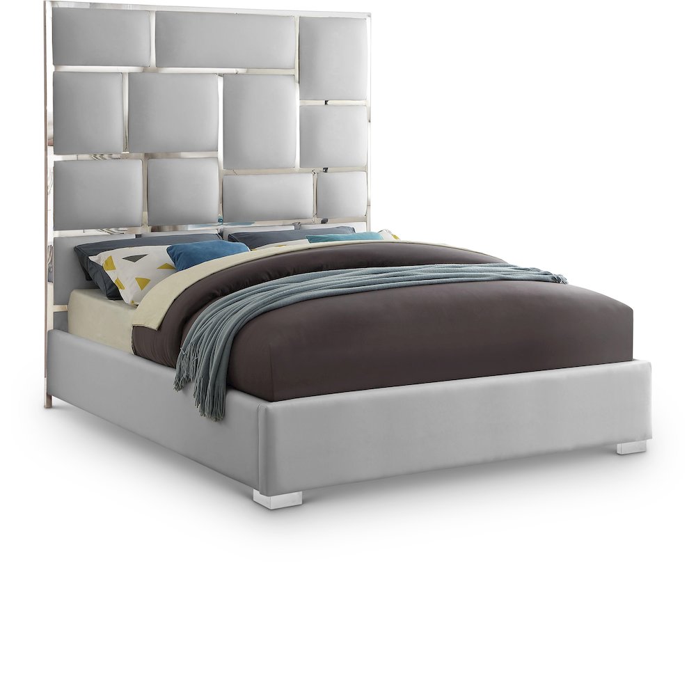 Milan White Vegan Leather Queen Bed