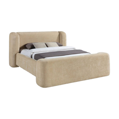 Fully Upholstered Chenille King Bed Frame with Wingback Headboard, Beige