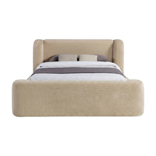 Fully Upholstered Chenille King Bed Frame with Wingback Headboard, Beige