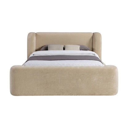 Fully Upholstered Chenille King Bed Frame with Wingback Headboard, Beige
