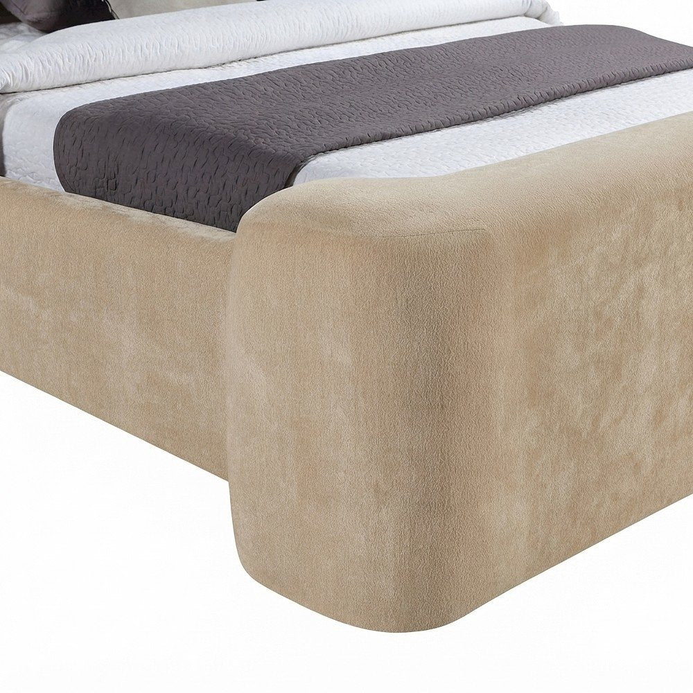 Fully Upholstered Chenille King Bed Frame with Wingback Headboard, Beige