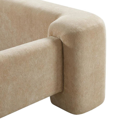 Fully Upholstered Chenille King Bed Frame with Wingback Headboard, Beige