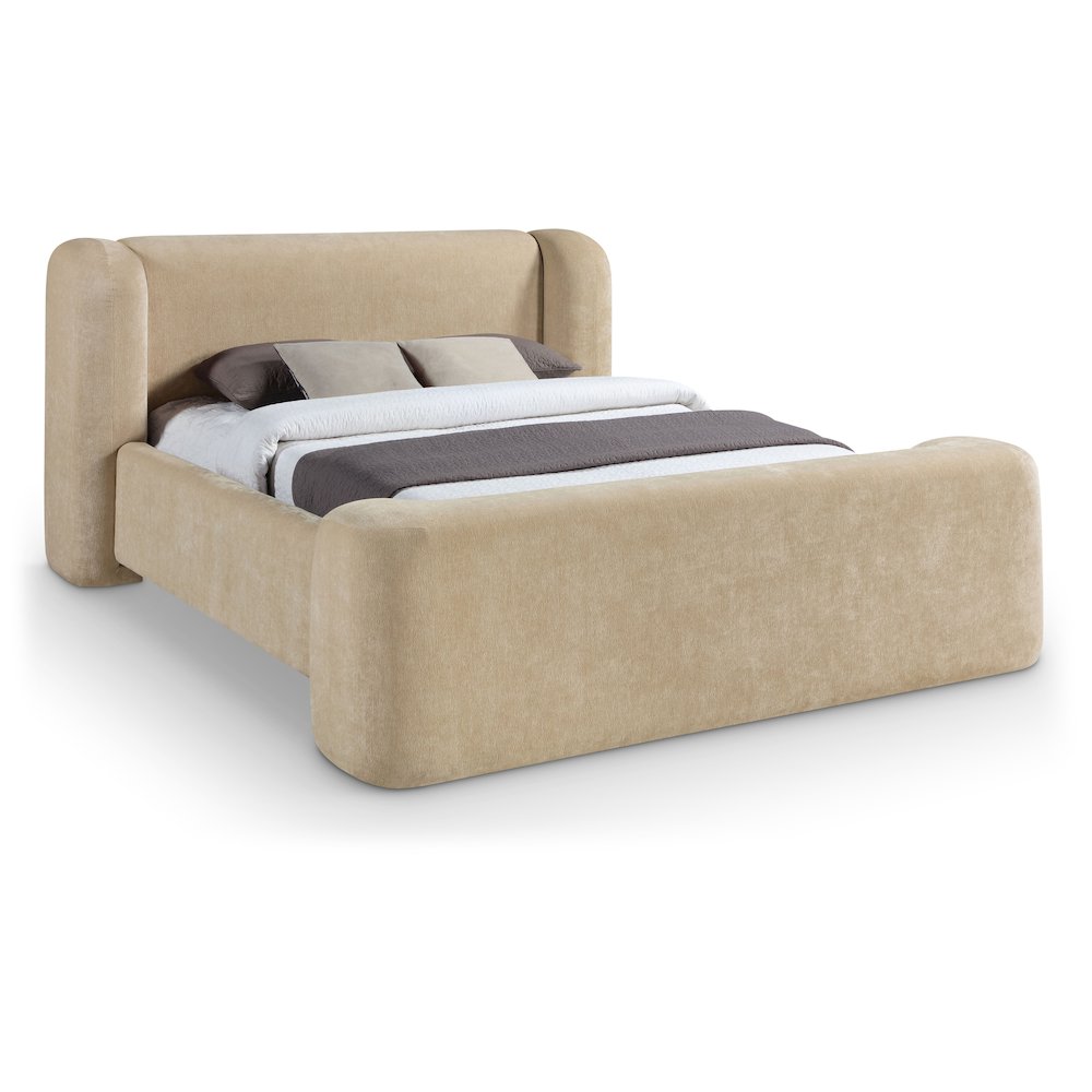 Modena Beige Chenille Fabric Upholstered Queen Bed