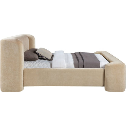 Modena Beige Chenille Fabric Upholstered Queen Bed