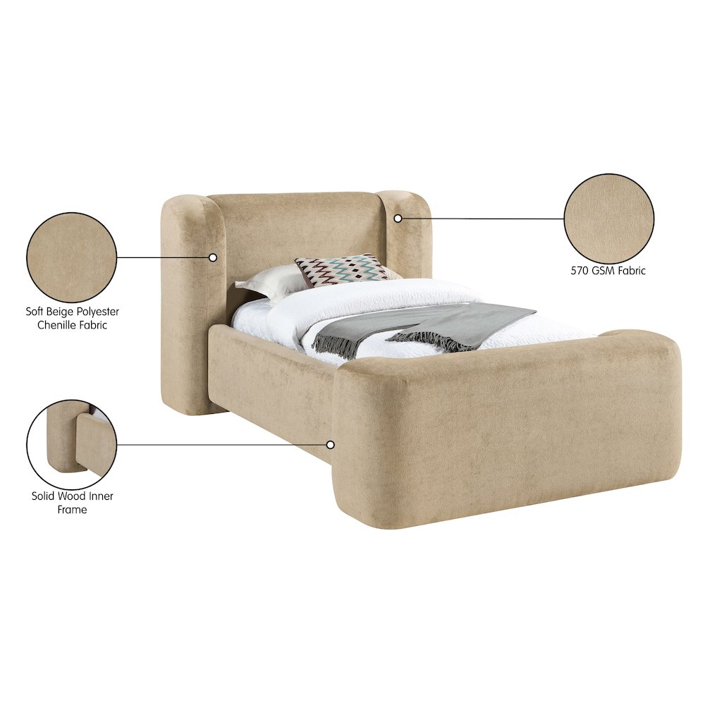 Modena Beige Chenille Fabric Upholstered Twin Bed