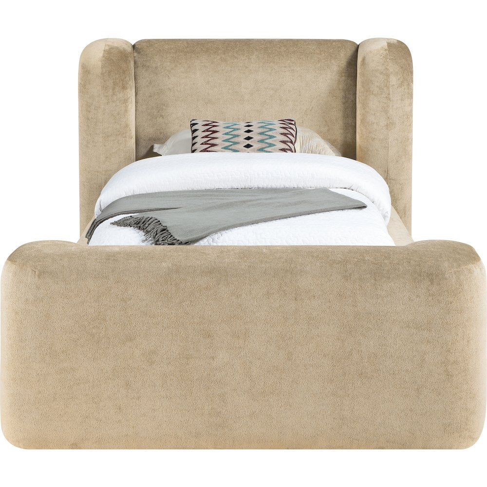 Modena Beige Chenille Fabric Upholstered Twin Bed