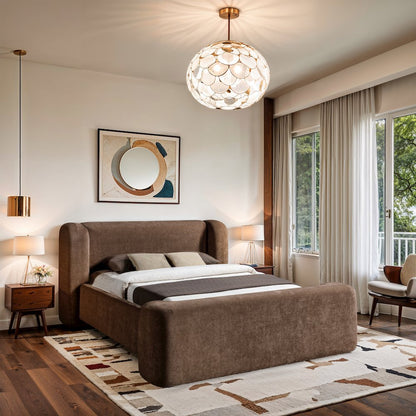Modena Brown Chenille Fabric Upholstered Full Bed
