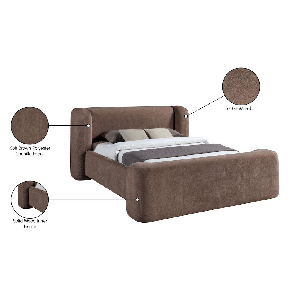 Modena Brown Chenille Fabric Upholstered King Bed