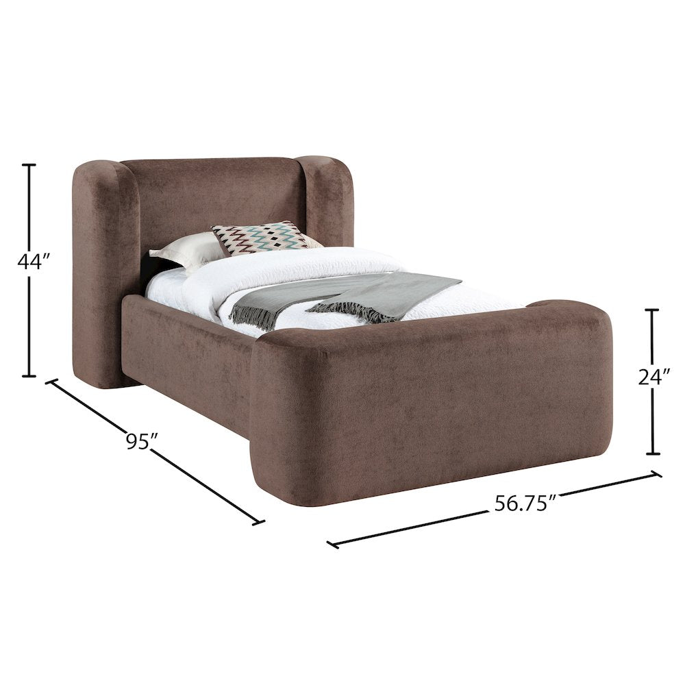 Modena Brown Chenille Fabric Upholstered Twin Bed