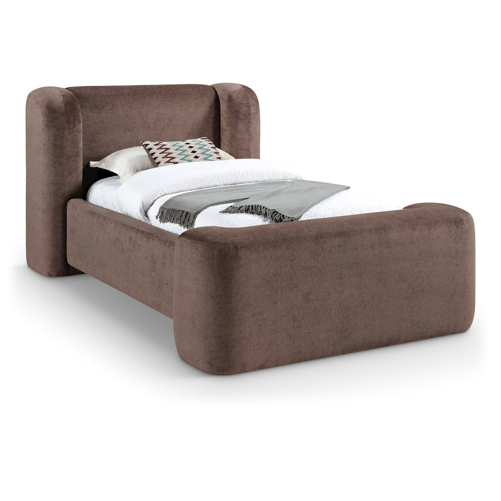 Modena Brown Chenille Fabric Upholstered Twin Bed