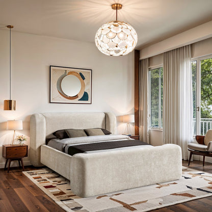 Modena Cream Chenille Fabric Upholstered King Bed