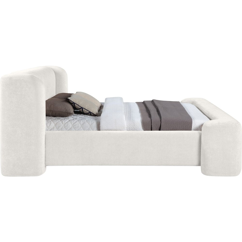 Modena Cream Chenille Fabric Upholstered King Bed