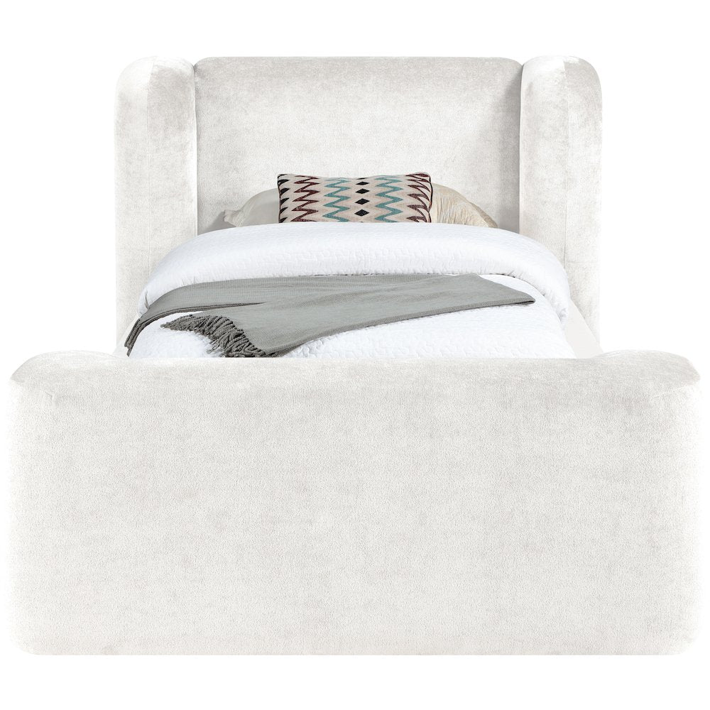 Modena Cream Chenille Fabric Upholstered Twin Bed