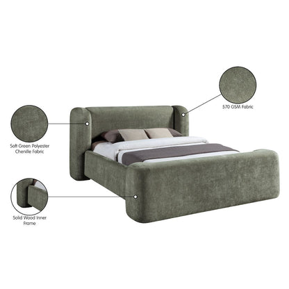 Modena Green Chenille Fabric Upholstered King Bed