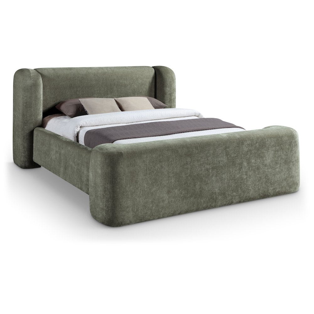 Modena Green Chenille Fabric Upholstered King Bed
