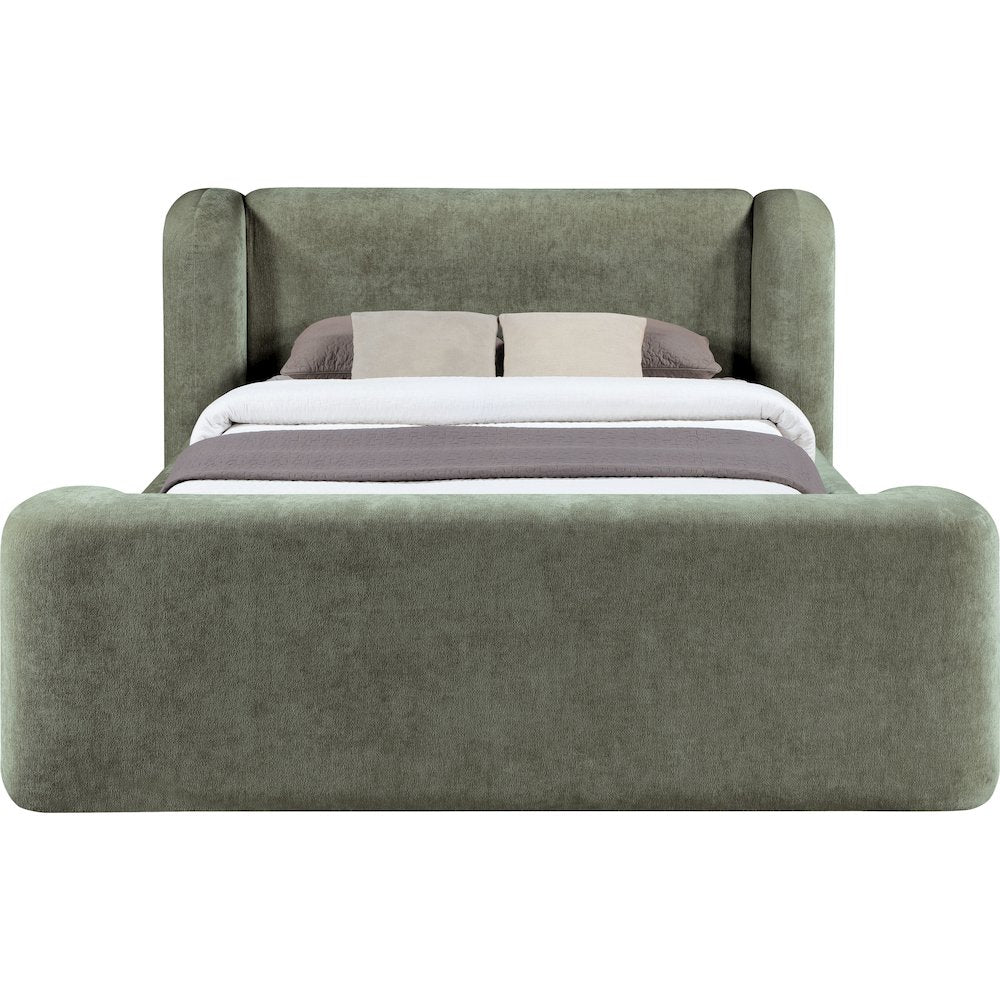 Modena Green Chenille Fabric Upholstered Queen Bed
