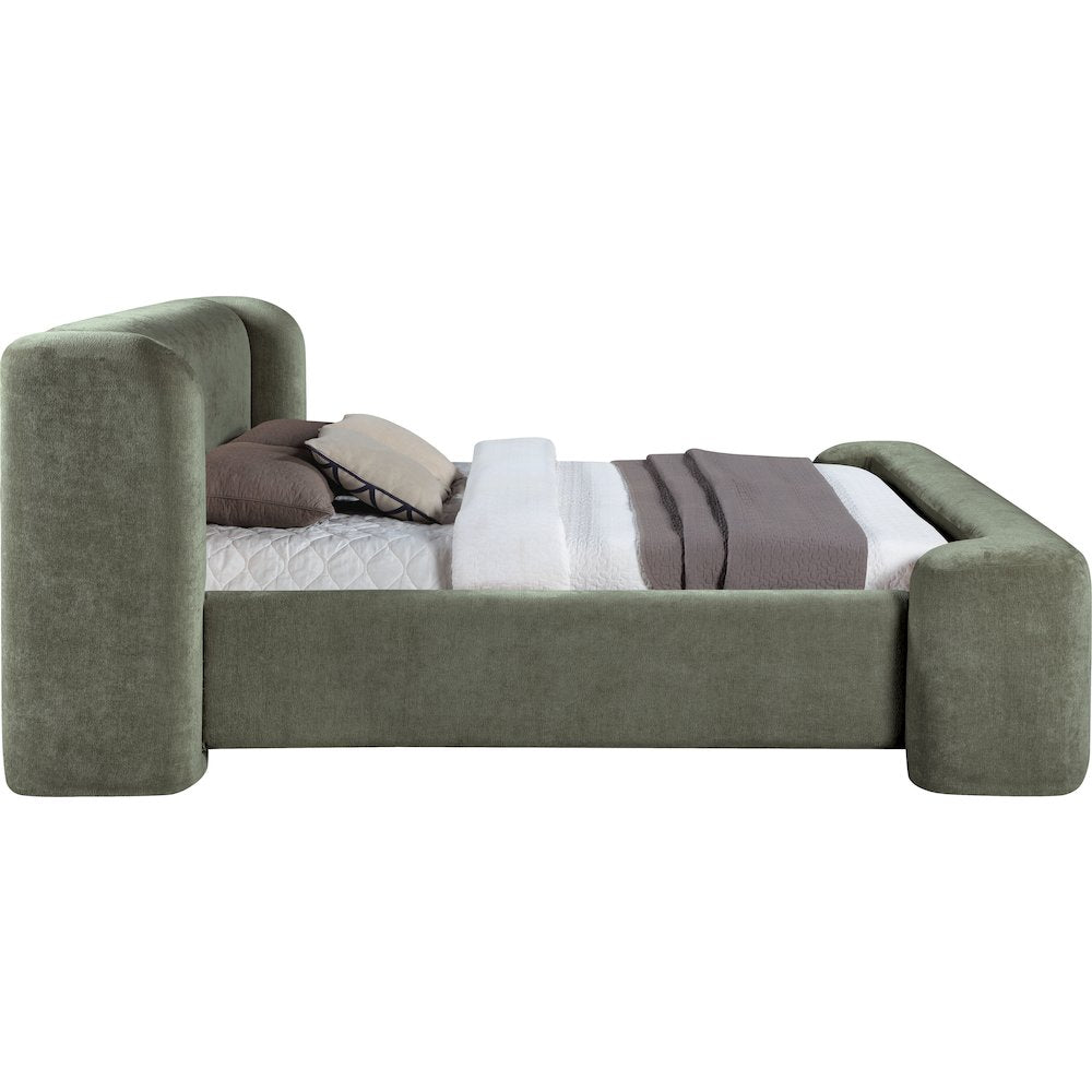 Modena Green Chenille Fabric Upholstered Queen Bed