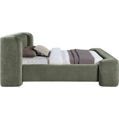 Modena Green Chenille Fabric Upholstered Queen Bed