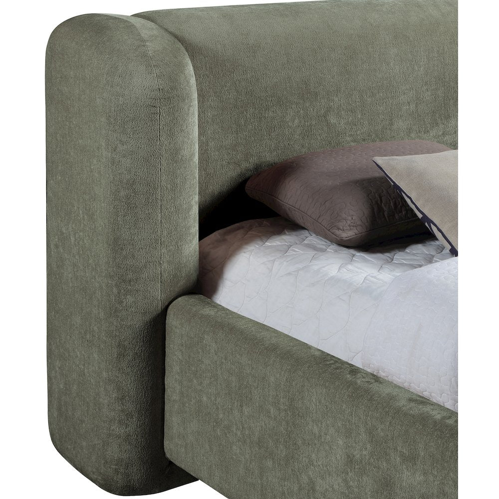 Modena Green Chenille Fabric Upholstered Queen Bed