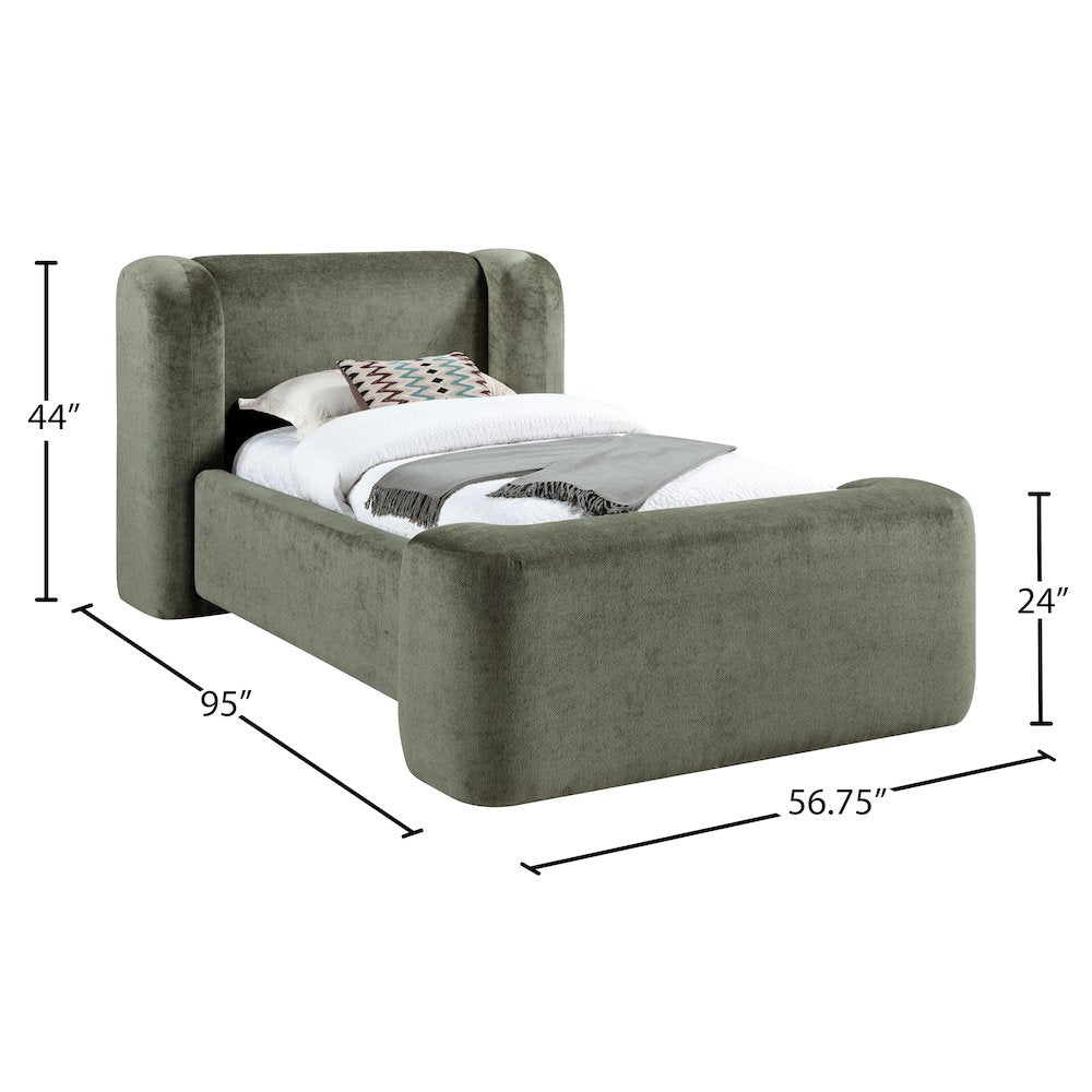Modena Green Chenille Fabric Upholstered Twin Bed