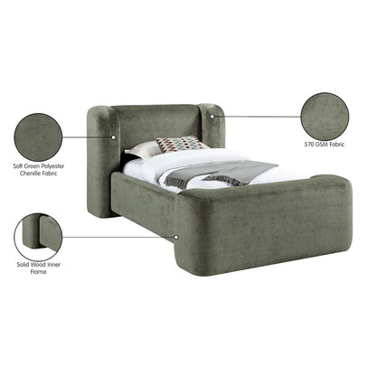 Modena Green Chenille Fabric Upholstered Twin Bed