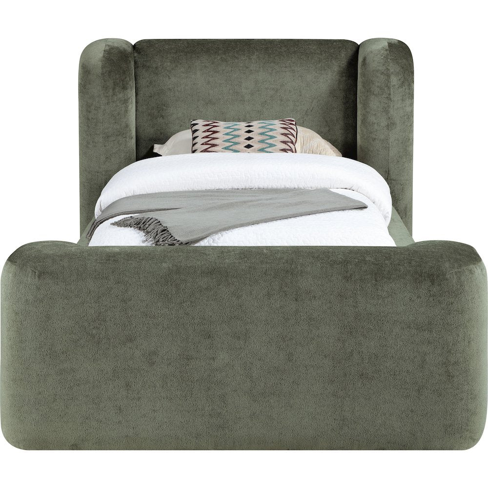 Modena Green Chenille Fabric Upholstered Twin Bed