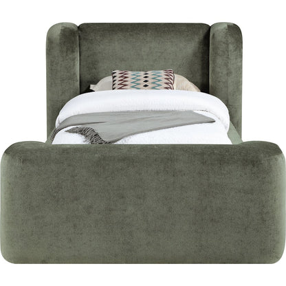 Modena Green Chenille Fabric Upholstered Twin Bed