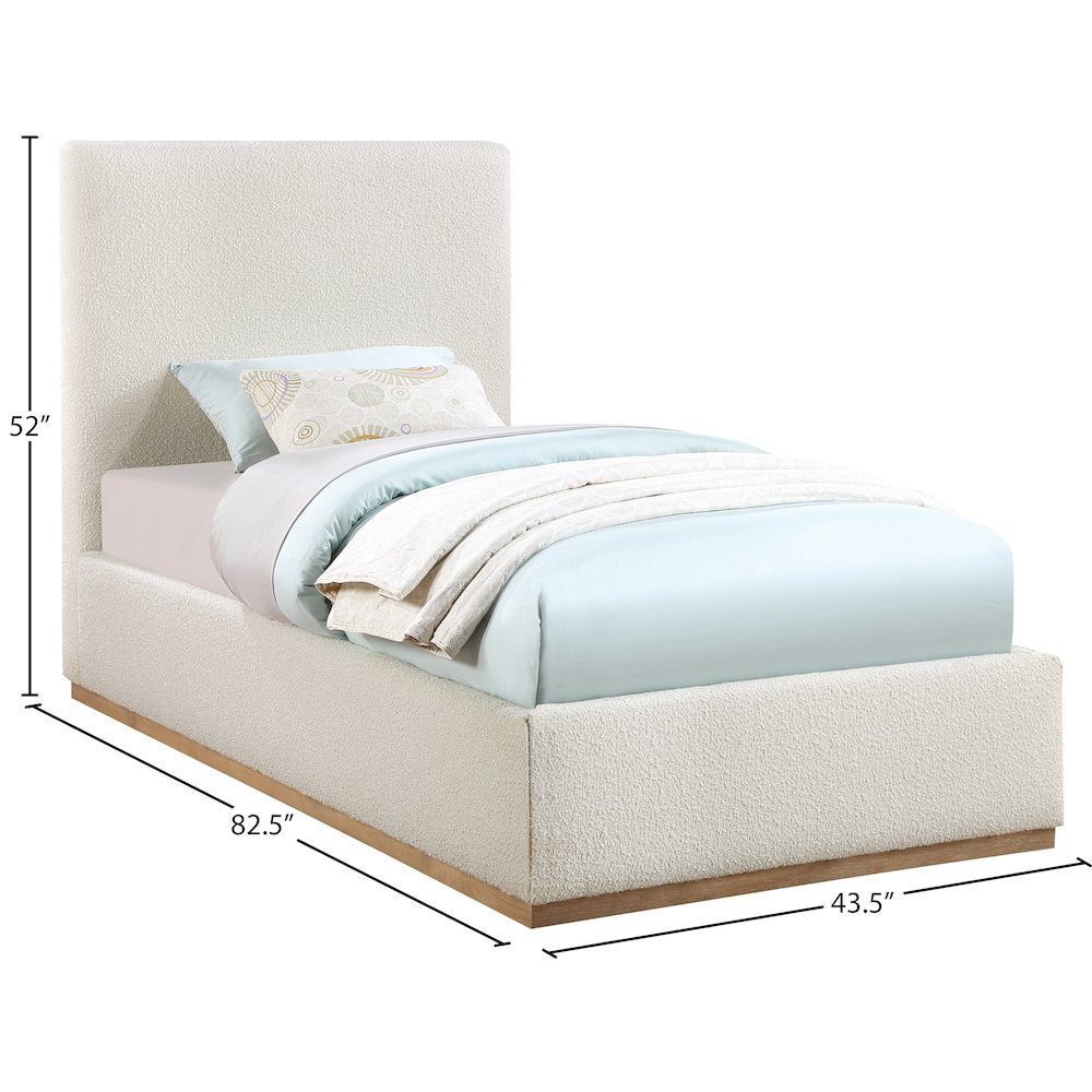 Monaco Cream Boucle Fabric Twin Bed