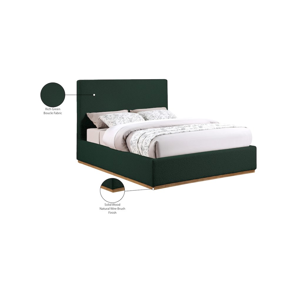 Monaco Green Boucle Fabric Queen Bed