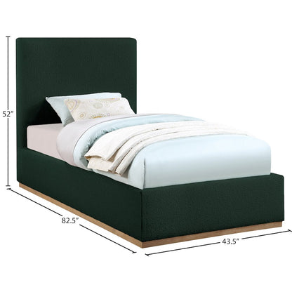 Monaco Green Boucle Fabric Twin Bed