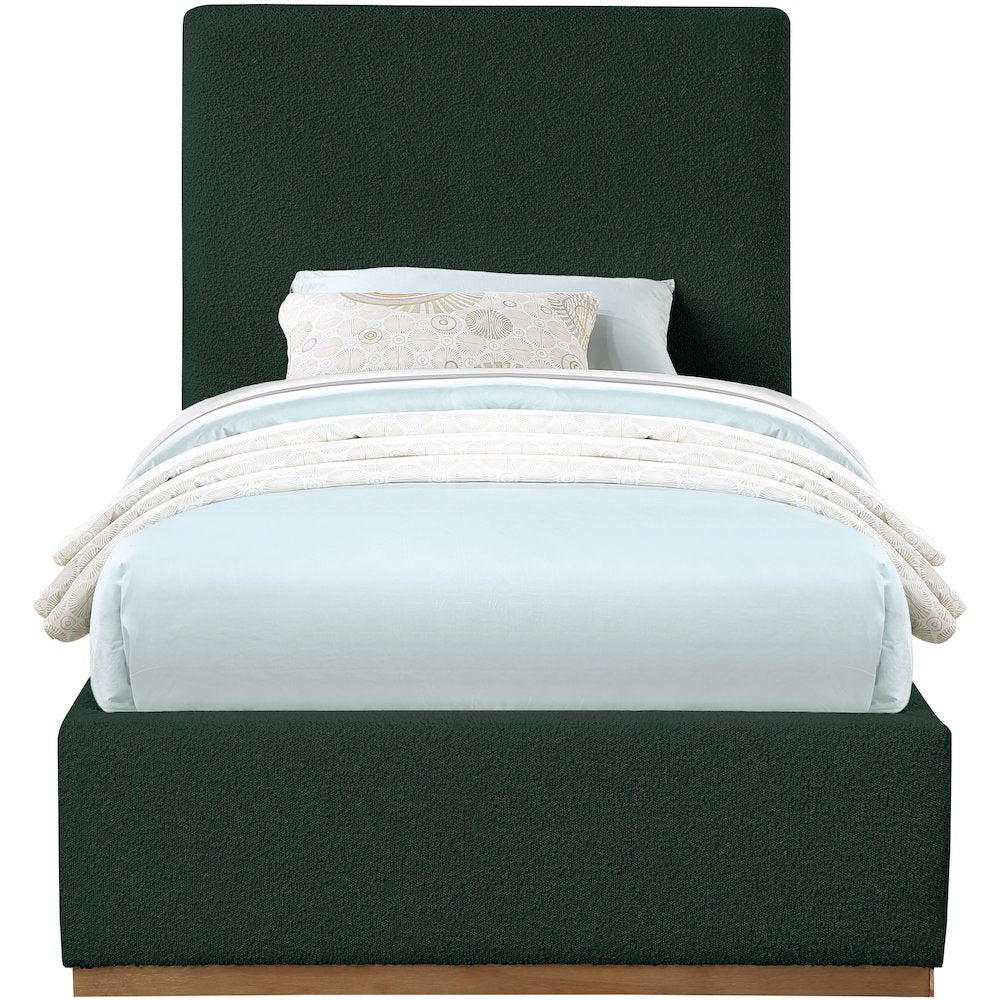 Monaco Green Boucle Fabric Twin Bed