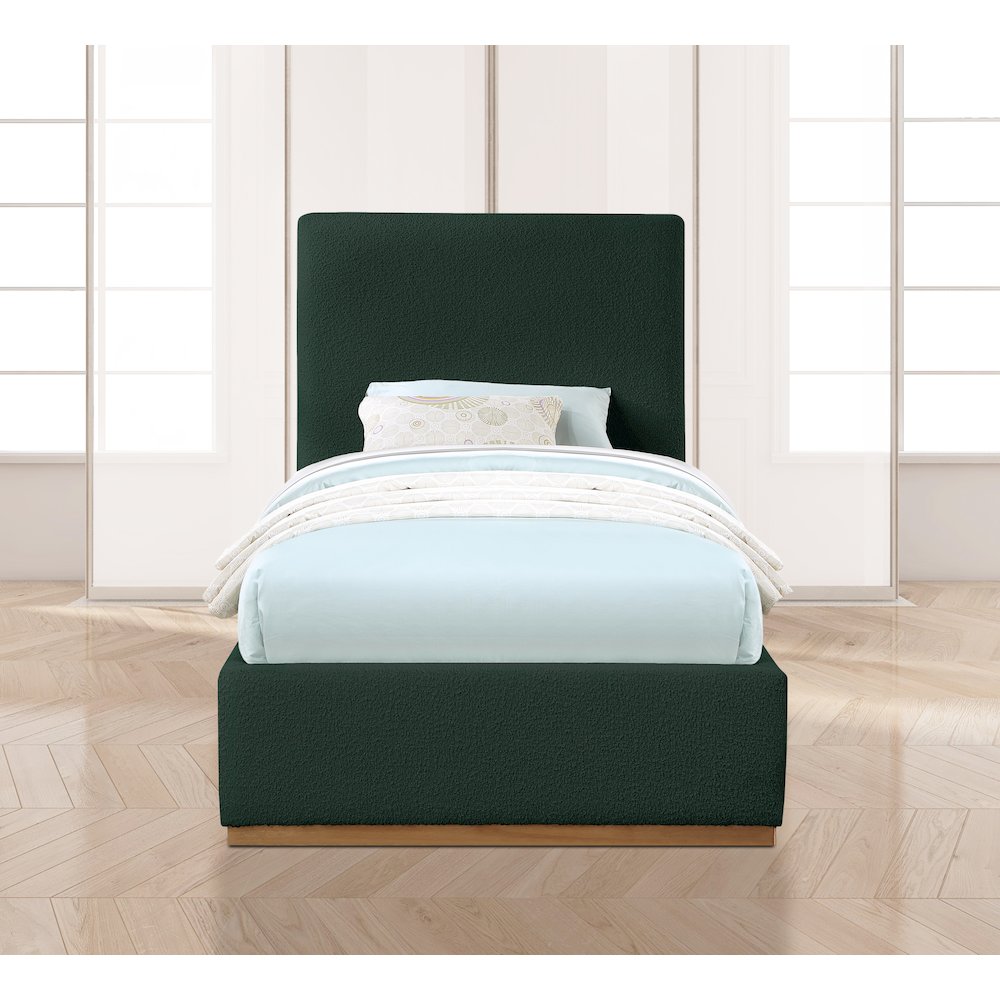 Monaco Green Boucle Fabric Twin Bed