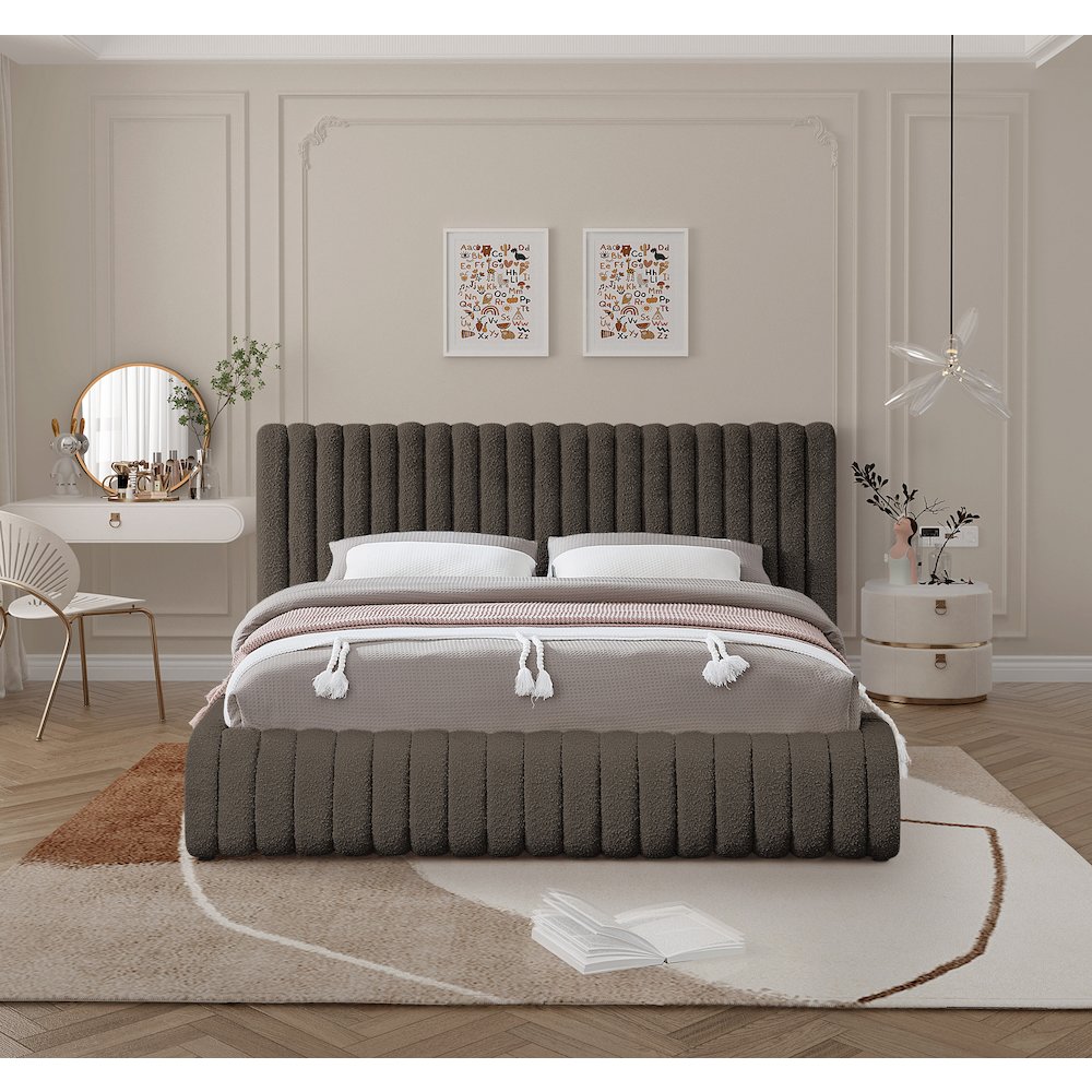 Nash Brown Boucle Fabric King Bed