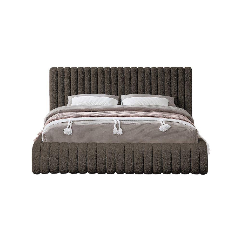 Nash Brown Boucle Fabric Queen Bed