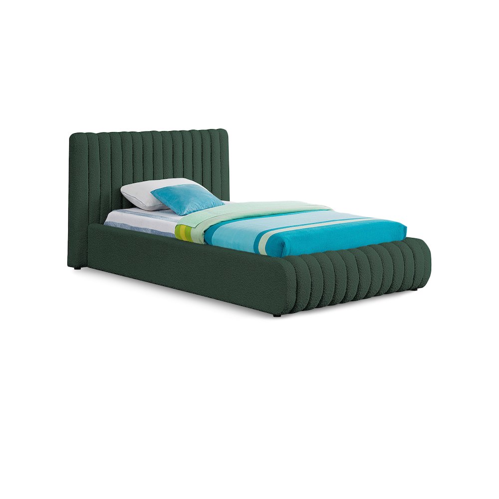Nash Green Boucle Fabric Twin Bed