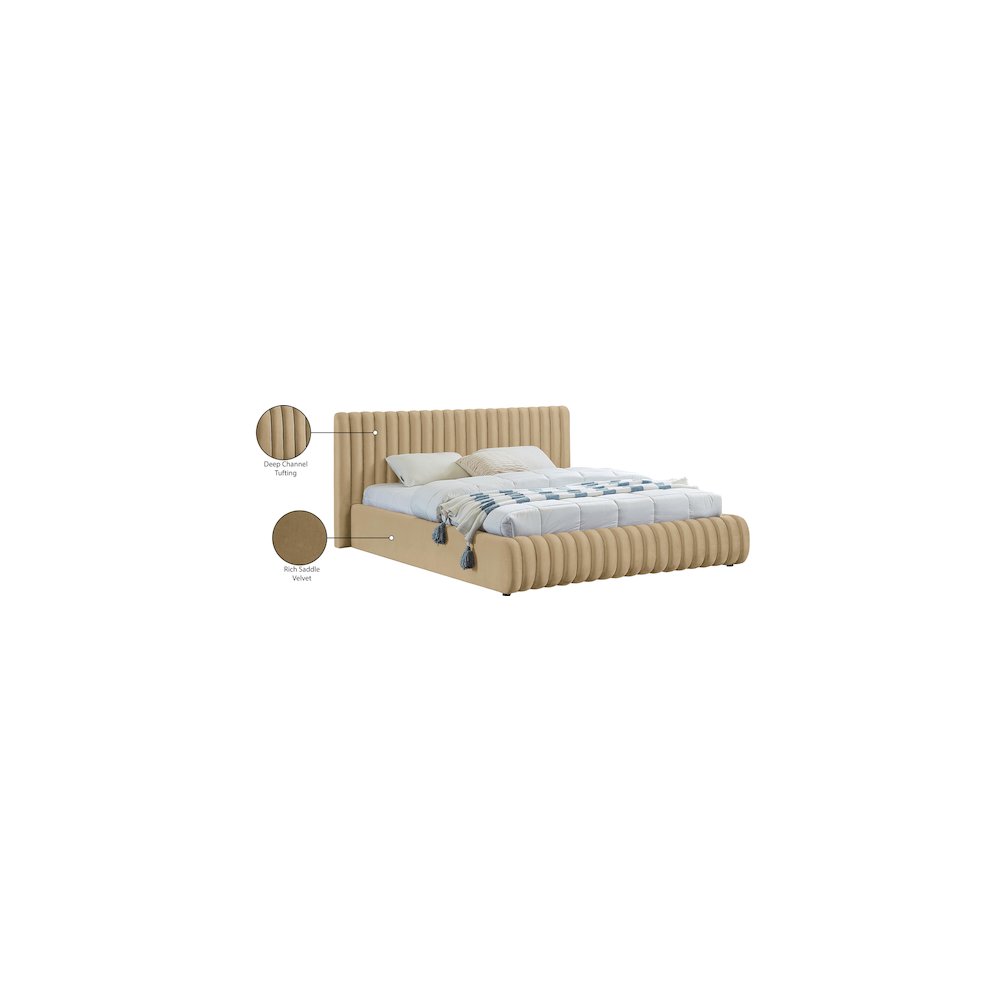 Nico Camel Velvet Queen Bed