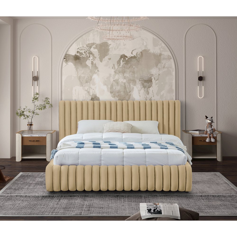 Nico Camel Velvet Queen Bed